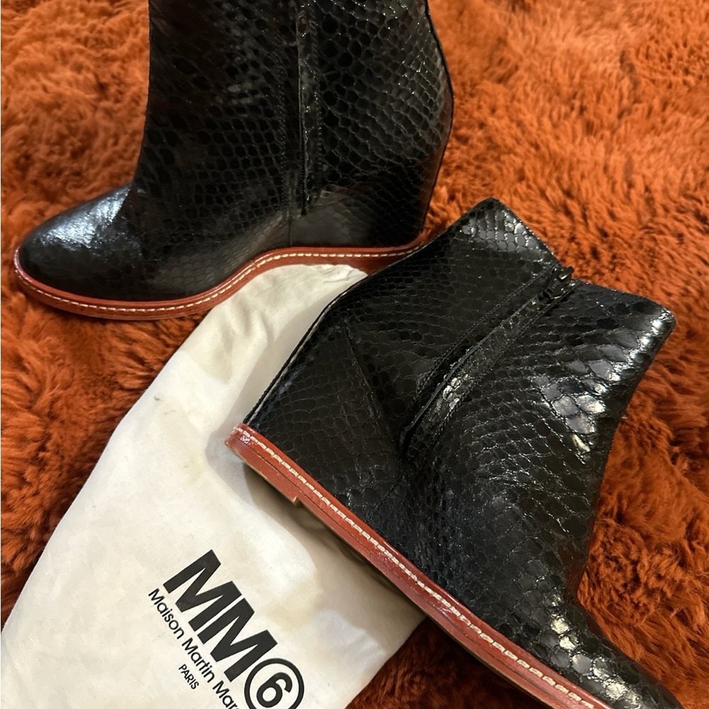 MM6 Black Snake Print Ankle Boots